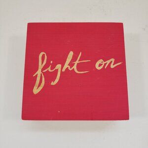 Wood Plaque Fight On Pink Red Fuchsia Color by Here & There 4" x 4" x 1.5"